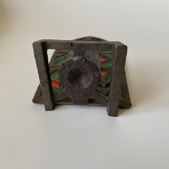 Vintage Cast Iron Stained Glass Mosaic Gothic Window Shaped Taper Candleholder - Picture 8 of 8